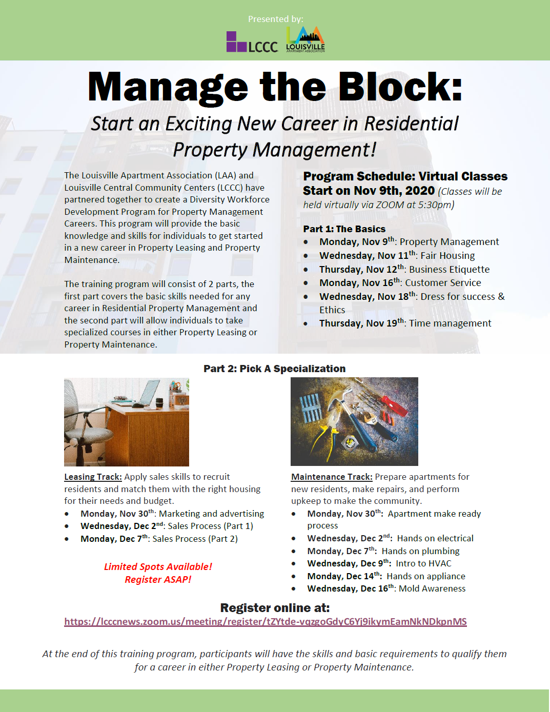 LAA & LCCC Presents Manage the Block: Maintenance Track